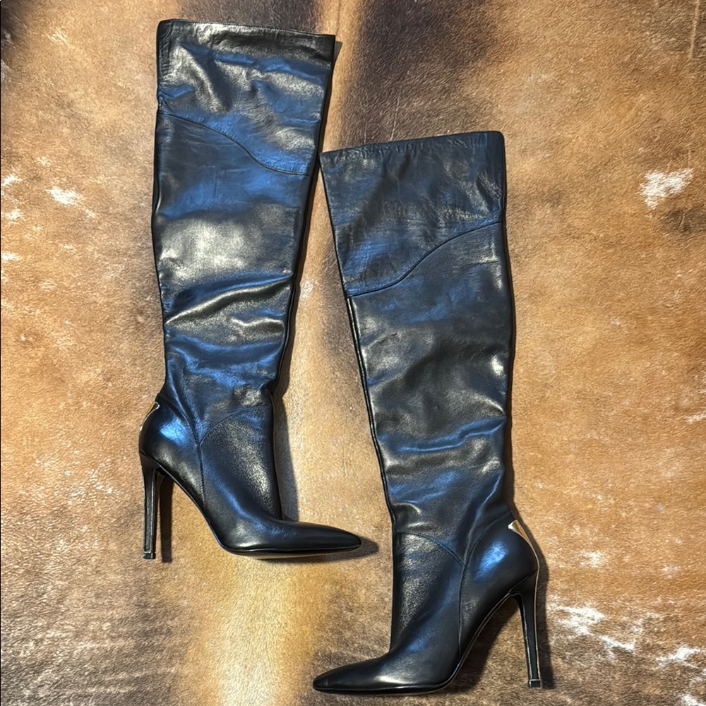 Elegant Black Leather Knee-High Boots